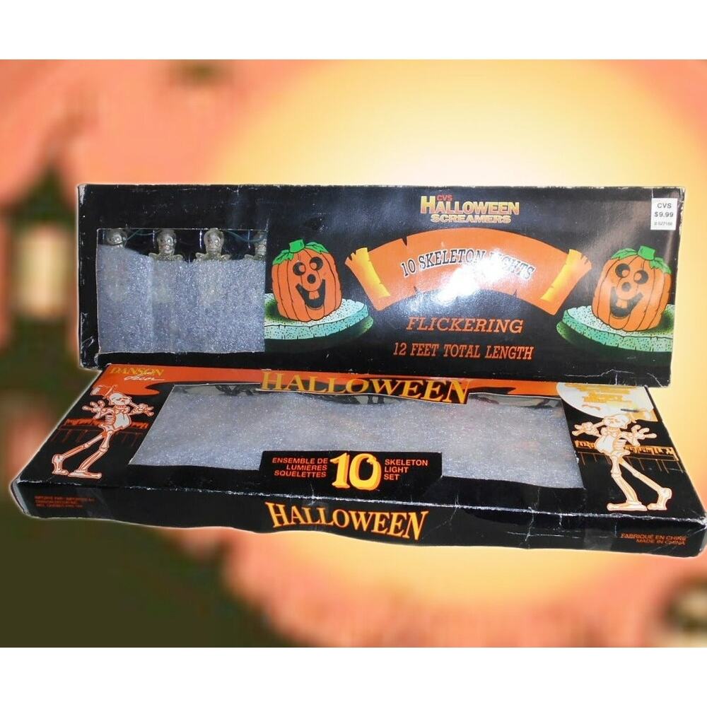 Vintage Halloween Skeleton String Lights 2 Boxes Works-Read Description